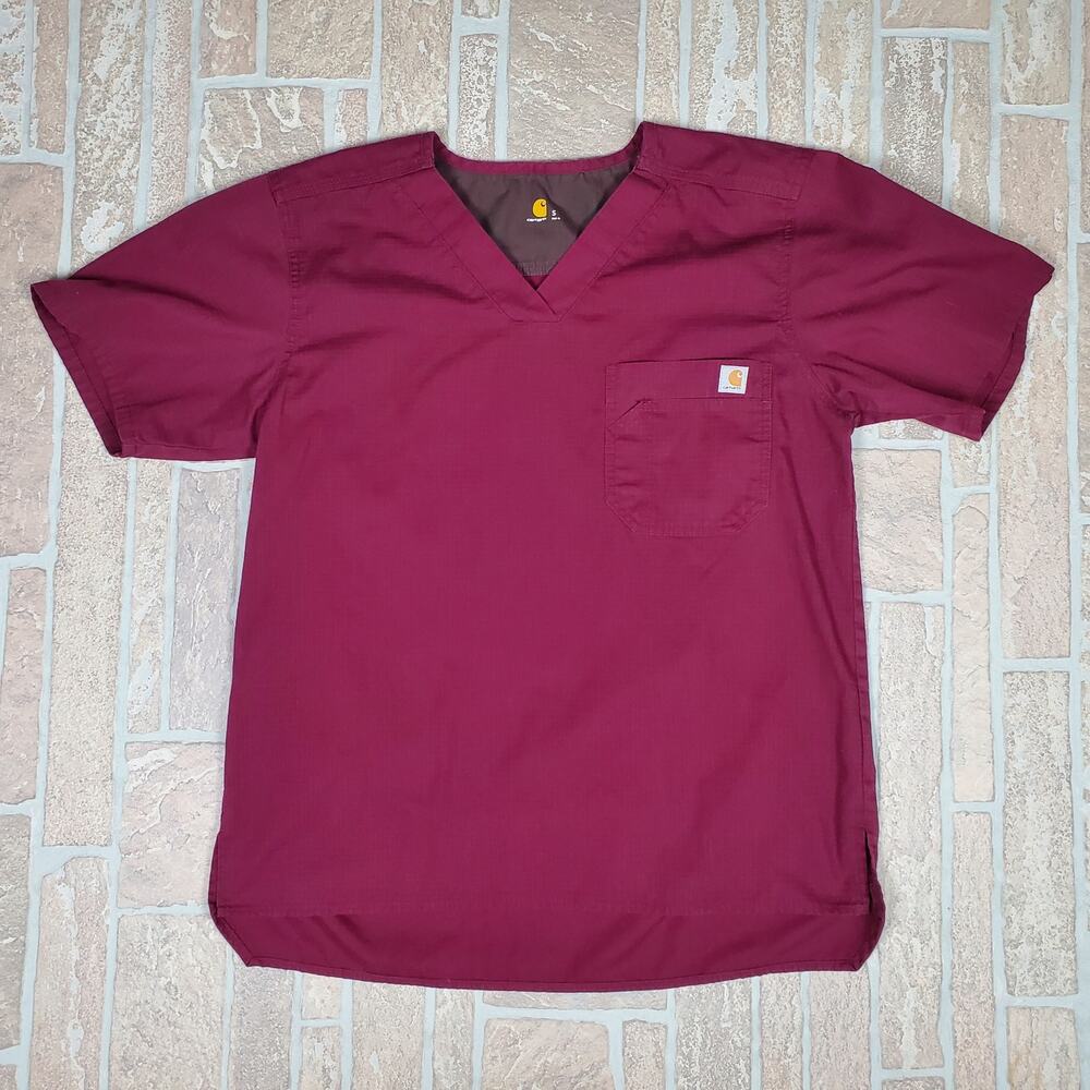 Carhartt Womens Scrub Top Burgundy Wine Ripstop V-Neck Medical Uniform Small